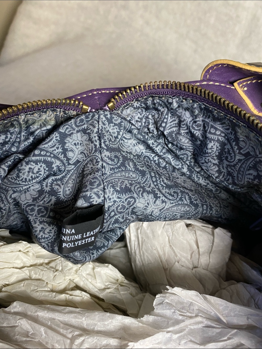 Purple Leather Shoulder Bag with Decorative Gold Accents - Picture 7 of 9
